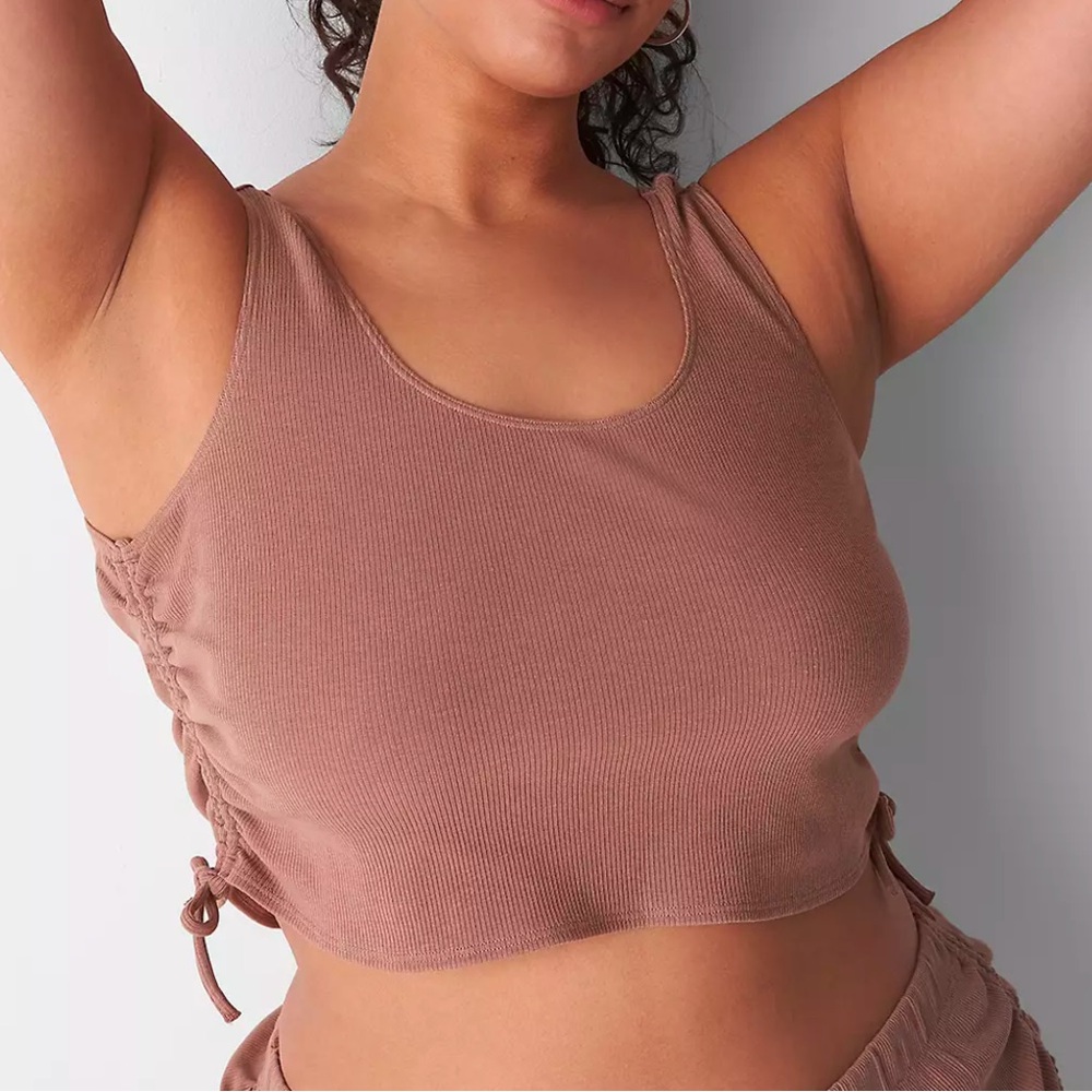 Cacique Ribbed Ruched Cropped Tank Top Brown Plus Size 18/20